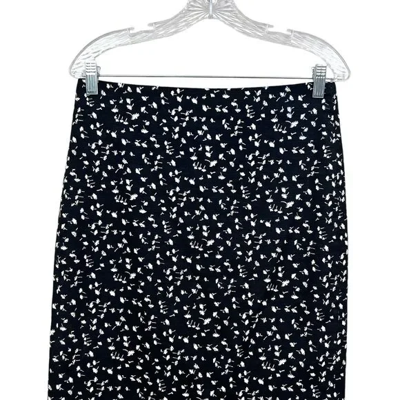 J. Crew Womens Pencil Skirt Daisy Floral Vented Lined Black‎ White Size 4